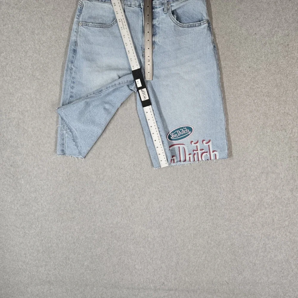 Von Dutch Women Shorts 5/27 Blue Denim Embroidered Grunge Y2K Baggy Skater NWT